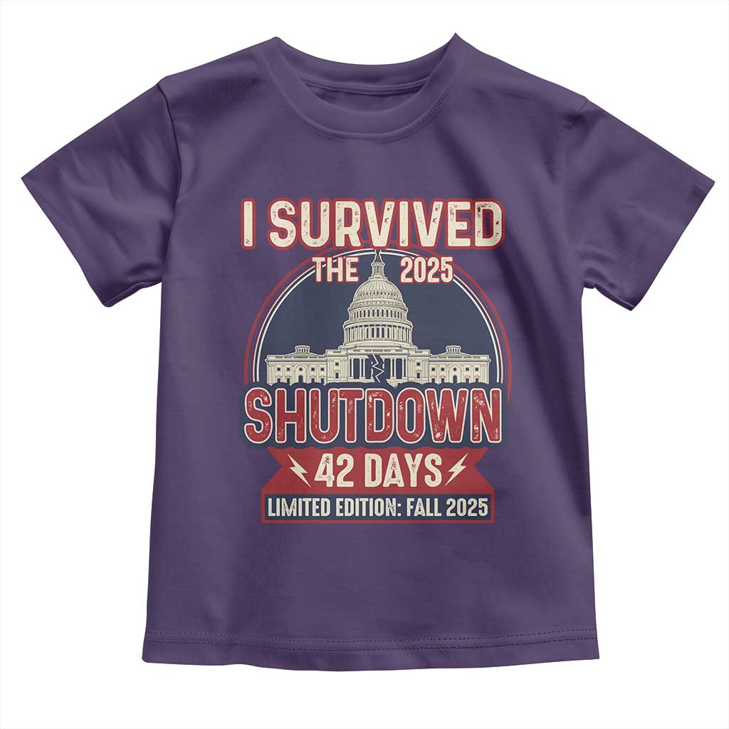 I Survived the 2025 Shutdown Toddler T Shirt Funny Government Closure Parody Political Humor TS02 Purple Print Your Wear
