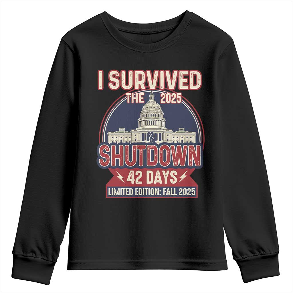 I Survived the 2025 Shutdown Youth Sweatshirt Funny Government Closure Parody Political Humor TS02 Black Print Your Wear