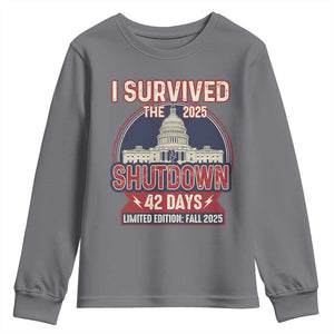 I Survived the 2025 Shutdown Youth Sweatshirt Funny Government Closure Parody Political Humor TS02 Charcoal Print Your Wear