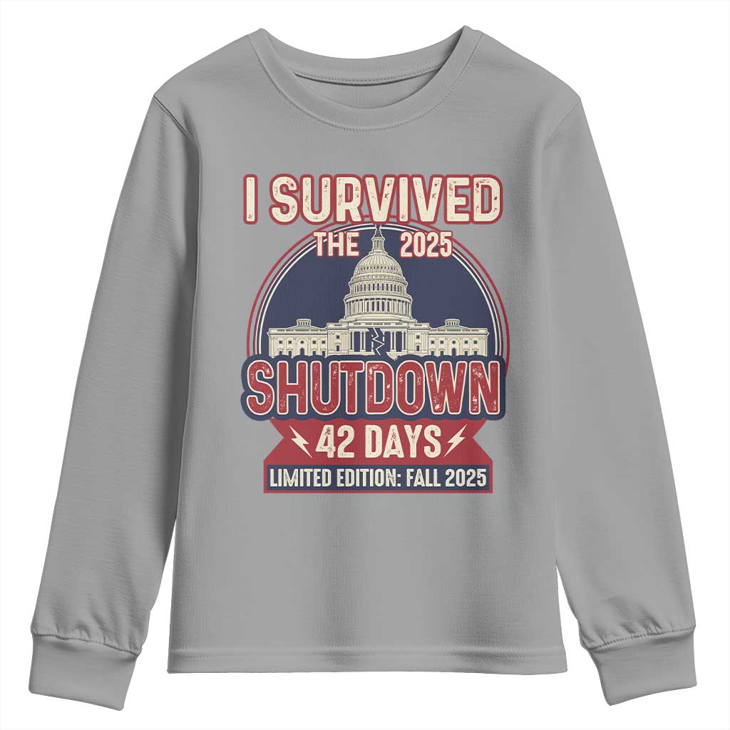 I Survived the 2025 Shutdown Youth Sweatshirt Funny Government Closure Parody Political Humor TS02 Sport Gray Print Your Wear