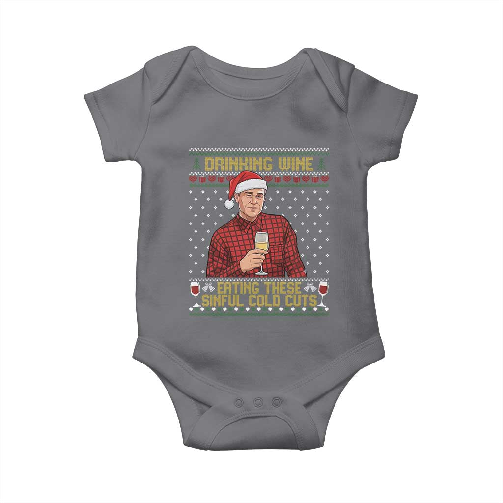 Funny Ed Gein Christmas Meme Baby Onesie Drinking Wine Eating This Sinful Cold Cuts Viral Scene Naughty Holiday TS02 Charcoal Print Your Wear
