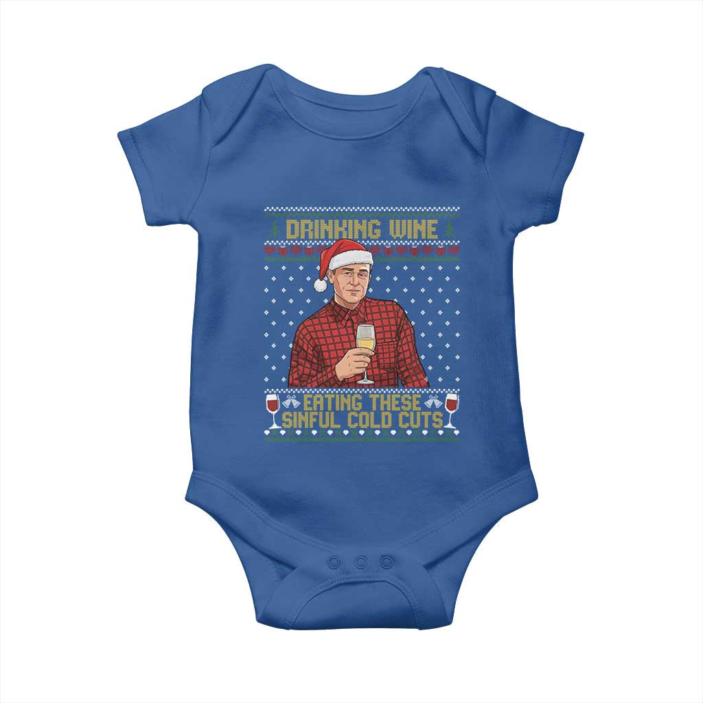 Funny Ed Gein Christmas Meme Baby Onesie Drinking Wine Eating This Sinful Cold Cuts Viral Scene Naughty Holiday TS02 Royal Blue Print Your Wear