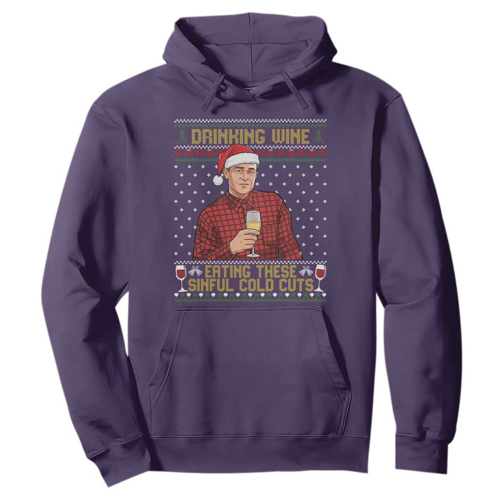 Funny Ed Gein Christmas Meme Hoodie Drinking Wine Eating This Sinful Cold Cuts Viral Scene Naughty Holiday TS02 Purple Print Your Wear