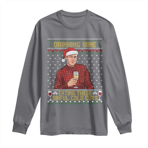 Funny Ed Gein Christmas Meme Long Sleeve Shirt Drinking Wine Eating This Sinful Cold Cuts Viral Scene Naughty Holiday TS02 Charcoal Print Your Wear
