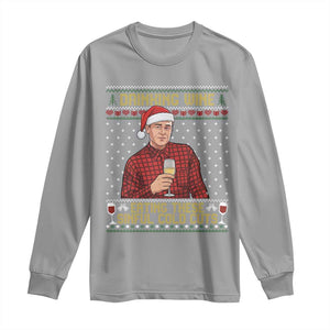 Funny Ed Gein Christmas Meme Long Sleeve Shirt Drinking Wine Eating This Sinful Cold Cuts Viral Scene Naughty Holiday TS02 Sport Gray Print Your Wear