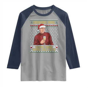Funny Ed Gein Christmas Meme Raglan Shirt Drinking Wine Eating This Sinful Cold Cuts Viral Scene Naughty Holiday TS02 Sport Gray Navy Print Your Wear