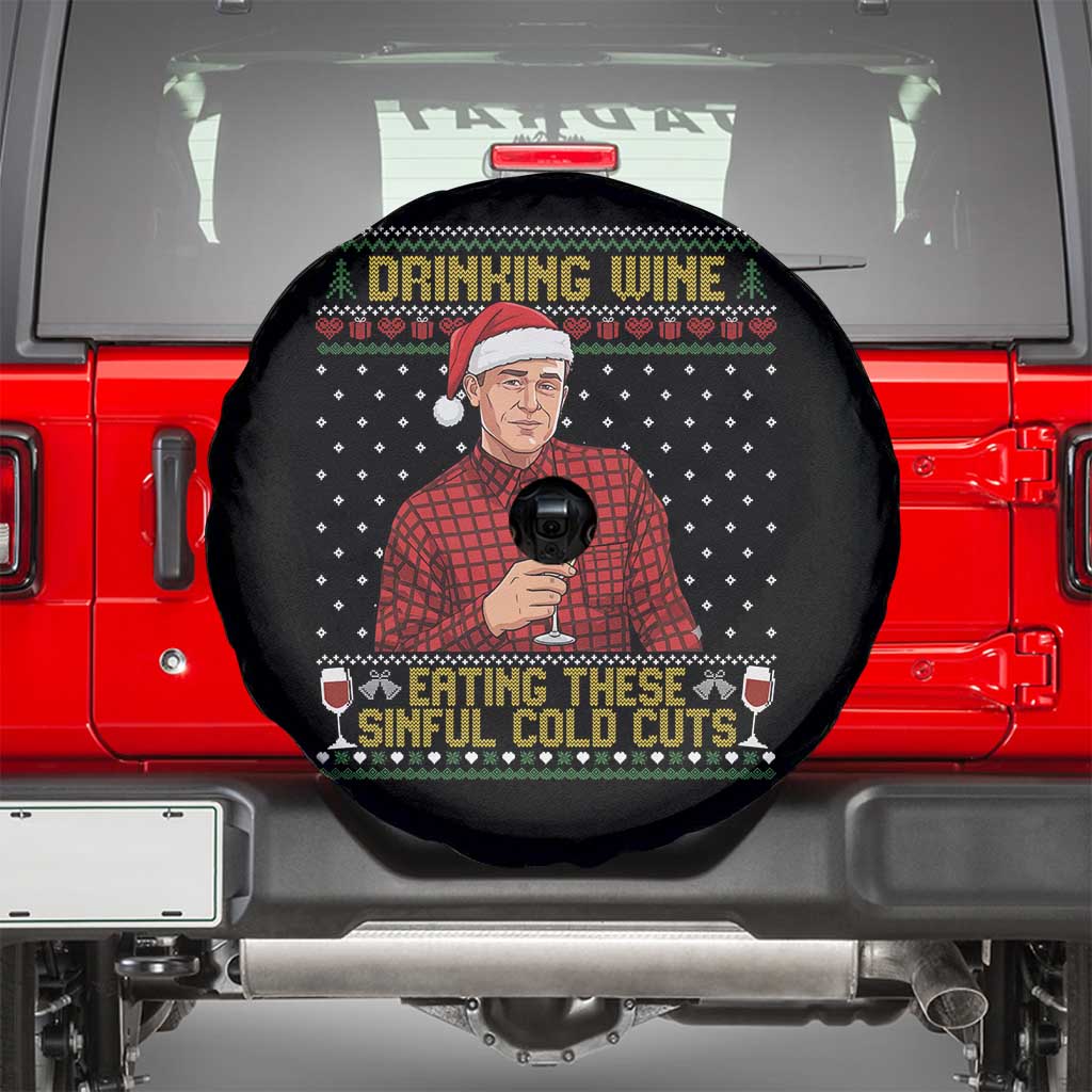 Funny Ed Gein Christmas Meme Spare Tire Cover Drinking Wine Eating This Sinful Cold Cuts Viral Scene Naughty Holiday TS02 Black Print Your Wear
