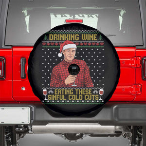 Funny Ed Gein Christmas Meme Spare Tire Cover Drinking Wine Eating This Sinful Cold Cuts Viral Scene Naughty Holiday TS02 Black Print Your Wear