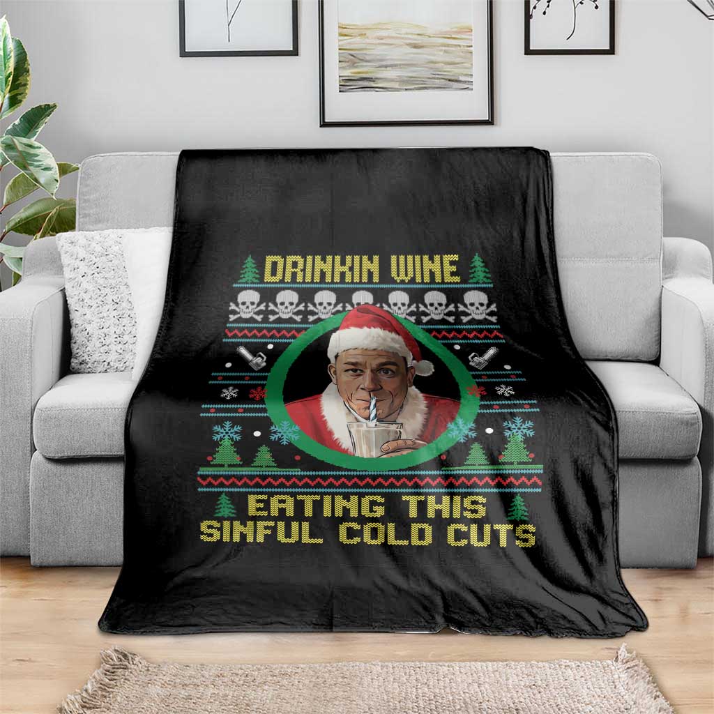 Funny Ed Gein Horror Christmas Meme Throw Blanket Drinking Wine Eating This Sinful Cold Cuts Viral Scene TS02 Print Your Wear