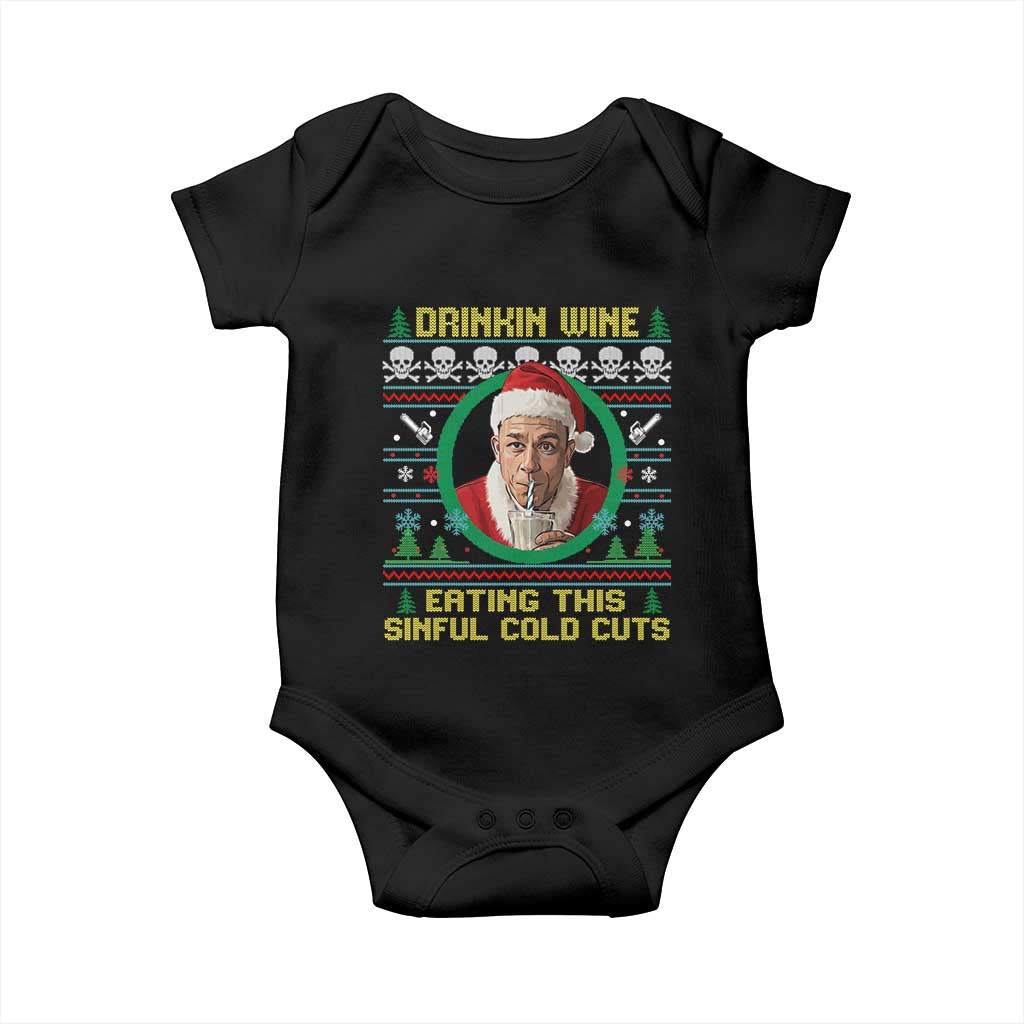 Funny Ed Gein Horror Christmas Meme Baby Onesie Drinking Wine Eating This Sinful Cold Cuts Viral Scene TS02 Black Print Your Wear