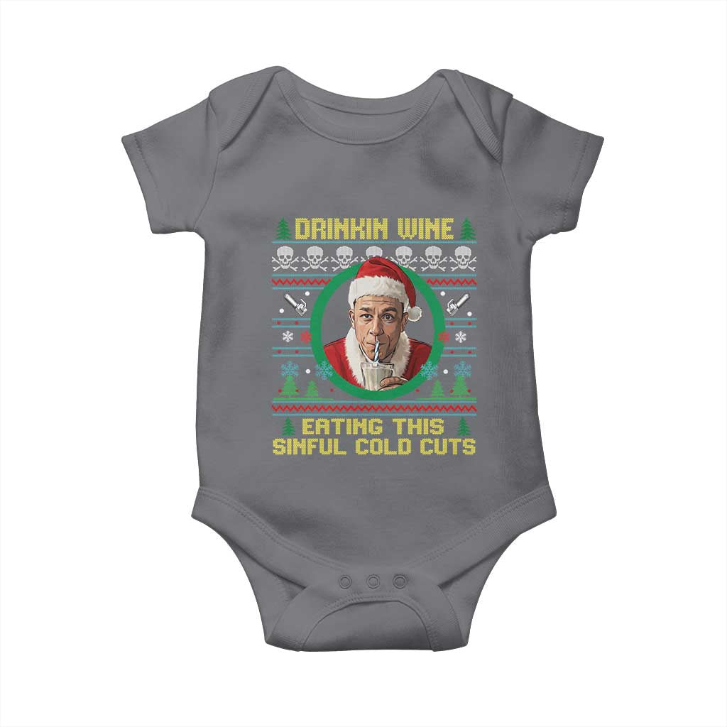 Funny Ed Gein Horror Christmas Meme Baby Onesie Drinking Wine Eating This Sinful Cold Cuts Viral Scene TS02 Charcoal Print Your Wear