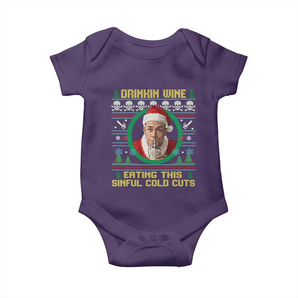 Funny Ed Gein Horror Christmas Meme Baby Onesie Drinking Wine Eating This Sinful Cold Cuts Viral Scene TS02 Purple Print Your Wear