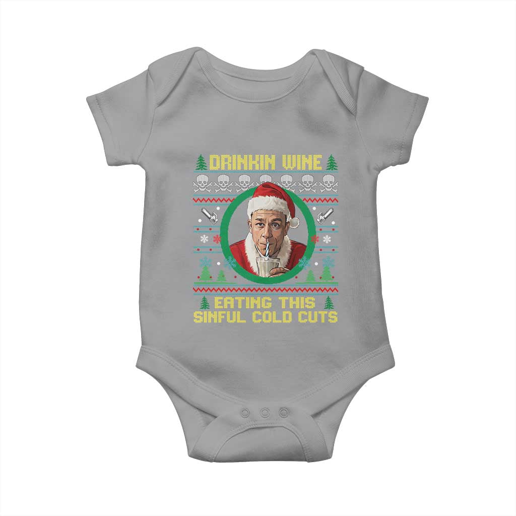 Funny Ed Gein Horror Christmas Meme Baby Onesie Drinking Wine Eating This Sinful Cold Cuts Viral Scene TS02 Sport Gray Print Your Wear