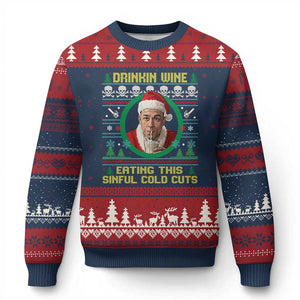 Funny Ed Gein Horror Christmas Meme Ugly Christmas Sweater Drinking Wine Eating This Sinful Cold Cuts Viral Scene TS02 Navy Red Print Your Wear