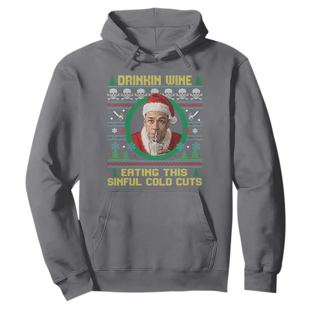 Funny Ed Gein Horror Christmas Meme Hoodie Drinking Wine Eating This Sinful Cold Cuts Viral Scene TS02 Charcoal Print Your Wear