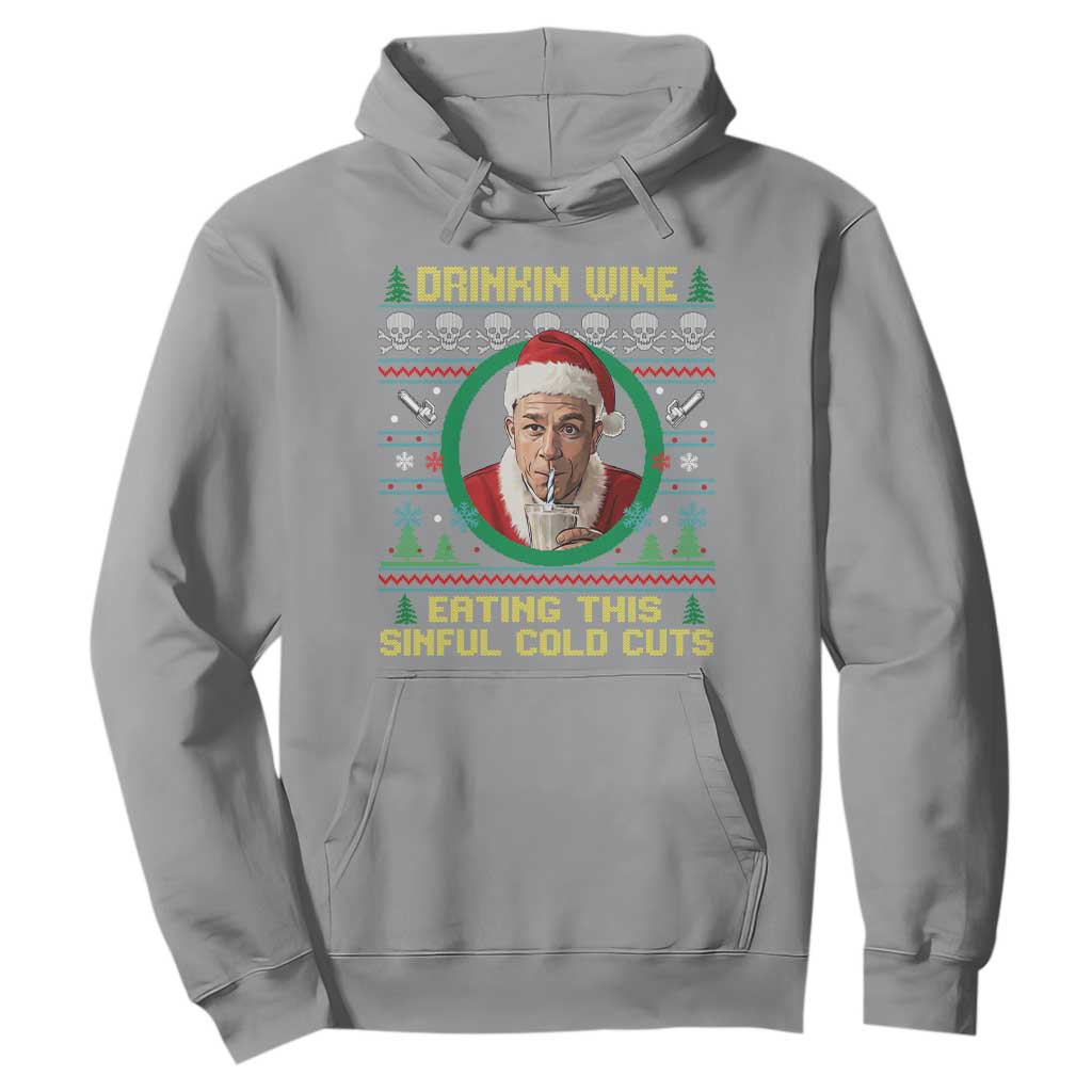 Funny Ed Gein Horror Christmas Meme Hoodie Drinking Wine Eating This Sinful Cold Cuts Viral Scene TS02 Sport Gray Print Your Wear