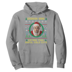 Funny Ed Gein Horror Christmas Meme Hoodie Drinking Wine Eating This Sinful Cold Cuts Viral Scene TS02 Sport Gray Print Your Wear