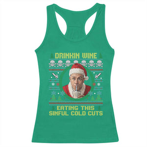 Funny Ed Gein Horror Christmas Meme Racerback Tank Top Drinking Wine Eating This Sinful Cold Cuts Viral Scene - Print Your Wear
