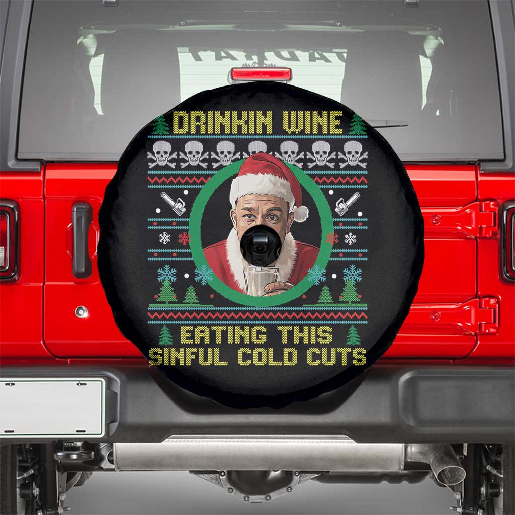 Funny Ed Gein Horror Christmas Meme Spare Tire Cover Drinking Wine Eating This Sinful Cold Cuts Viral Scene TS02 Black Print Your Wear