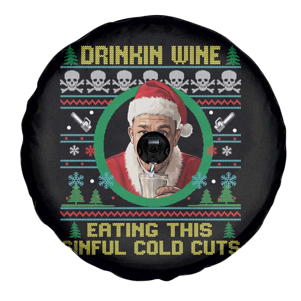 Funny Ed Gein Horror Christmas Meme Spare Tire Cover Drinking Wine Eating This Sinful Cold Cuts Viral Scene TS02 Print Your Wear