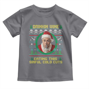 Funny Ed Gein Horror Christmas Meme Toddler T Shirt Drinking Wine Eating This Sinful Cold Cuts Viral Scene TS02 Charcoal Print Your Wear