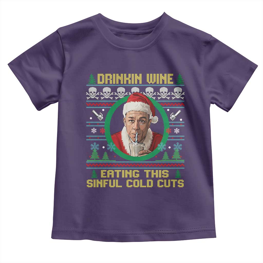 Funny Ed Gein Horror Christmas Meme Toddler T Shirt Drinking Wine Eating This Sinful Cold Cuts Viral Scene TS02 Purple Print Your Wear