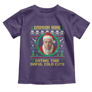 Funny Ed Gein Horror Christmas Meme Toddler T Shirt Drinking Wine Eating This Sinful Cold Cuts Viral Scene TS02 Purple Print Your Wear