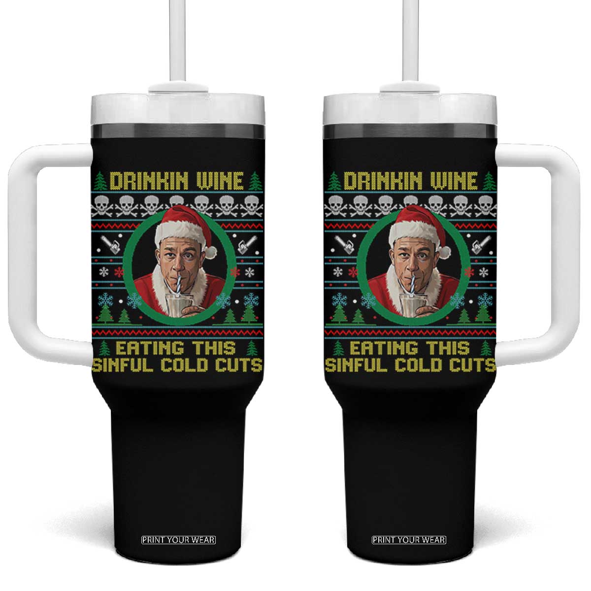 Funny Ed Gein Horror Christmas Meme Tumbler With Handle Drinking Wine Eating This Sinful Cold Cuts Viral Scene TS02 One Size: 40 oz Black Print Your Wear
