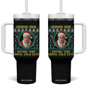 Funny Ed Gein Horror Christmas Meme Tumbler With Handle Drinking Wine Eating This Sinful Cold Cuts Viral Scene TS02 One Size: 40 oz Black Print Your Wear