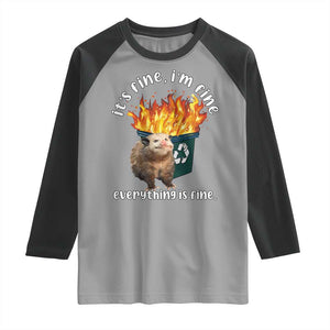 Funny Opossum Meme Raglan Shirt It's Fine I'm Fine Everything Is Fine Dumpster Fire TS02 Sport Gray Black Print Your Wear