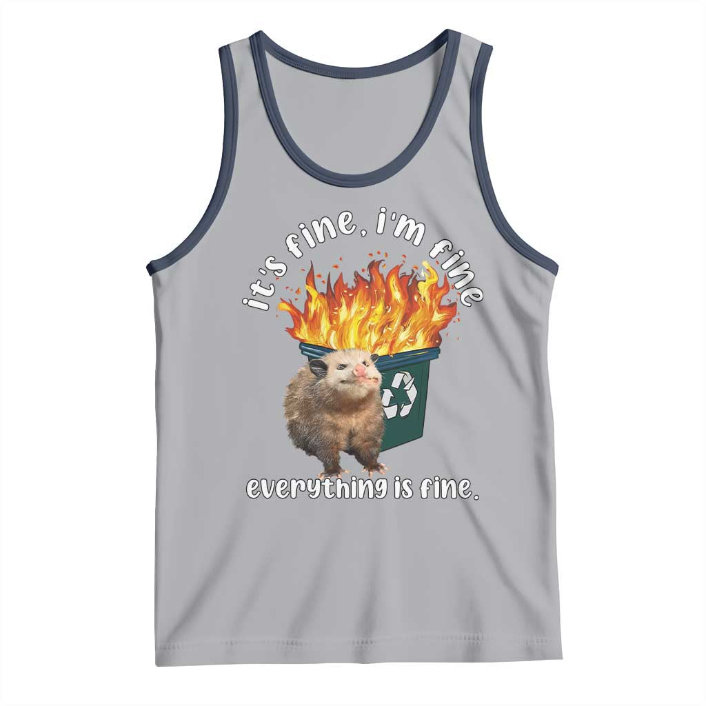 Funny Opossum Meme Tank Top It's Fine I'm Fine Everything Is Fine Dumpster Fire TS02 Athletic Heather Navy Print Your Wear