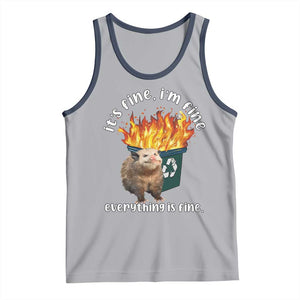 Funny Opossum Meme Tank Top It's Fine I'm Fine Everything Is Fine Dumpster Fire TS02 Athletic Heather Navy Print Your Wear