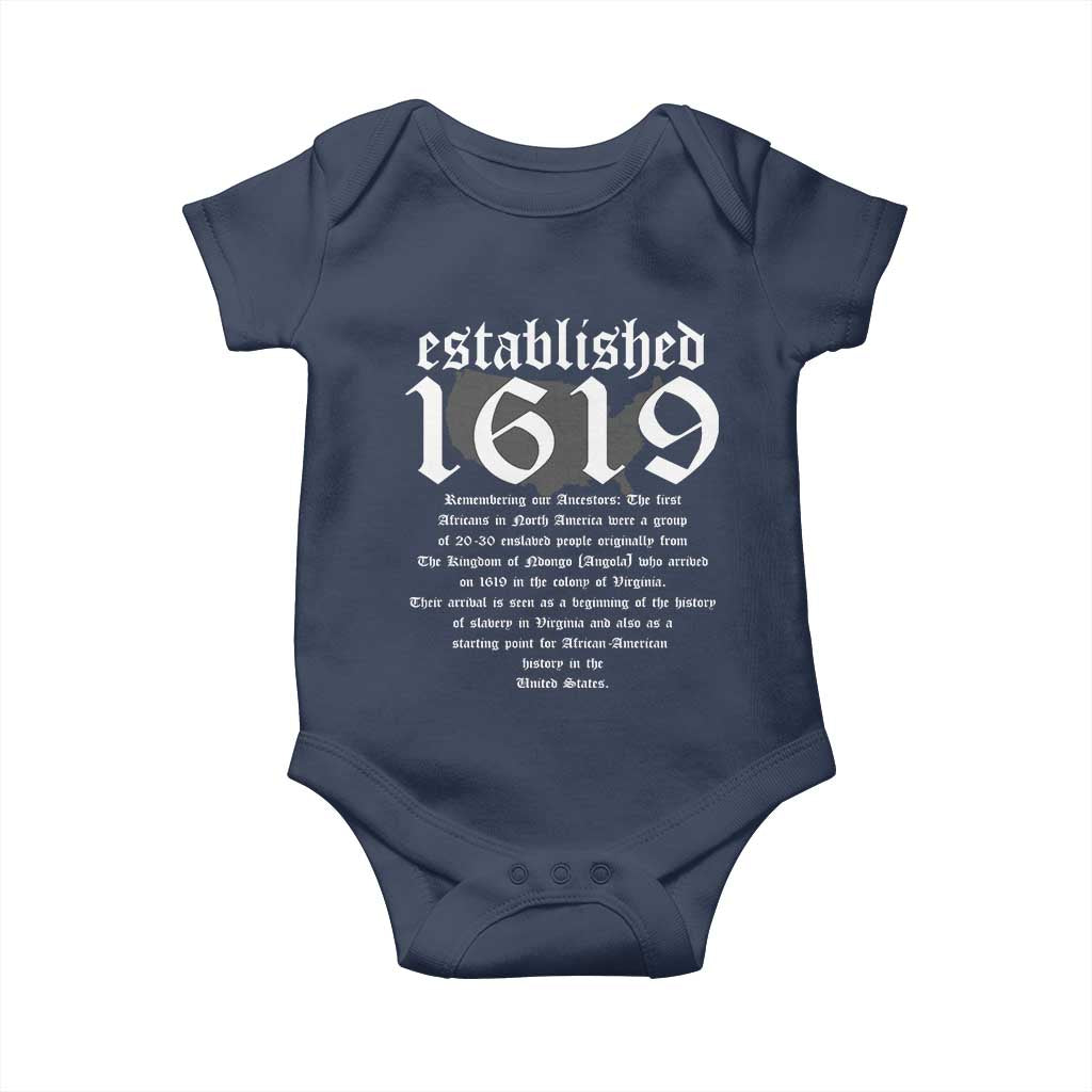 African American History Baby Onesie Project 1619 Established American Map Retro Vintage TS02 Navy Print Your Wear