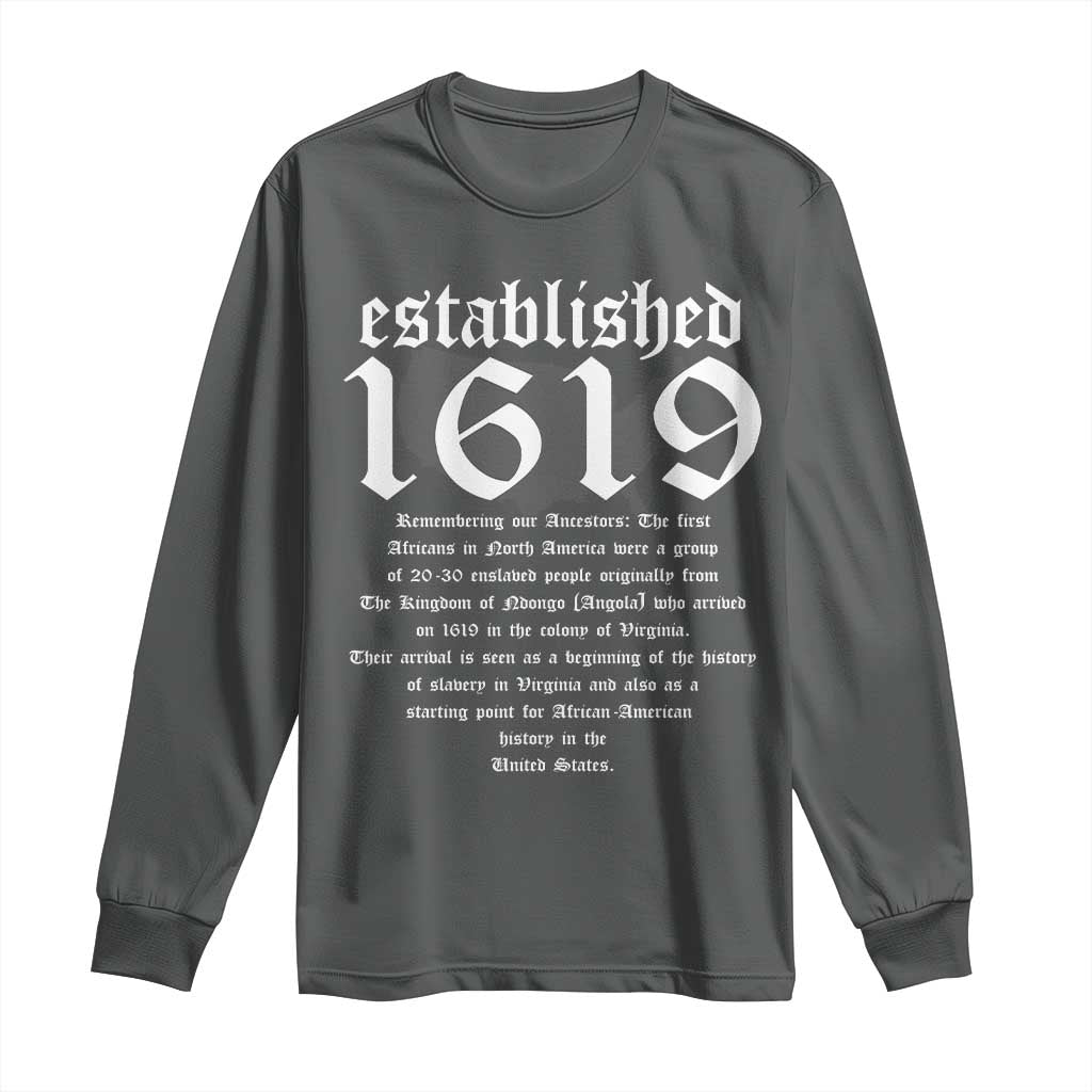 African American History Long Sleeve Shirt Project 1619 Established American Map Retro Vintage TS02 Dark Heather Print Your Wear