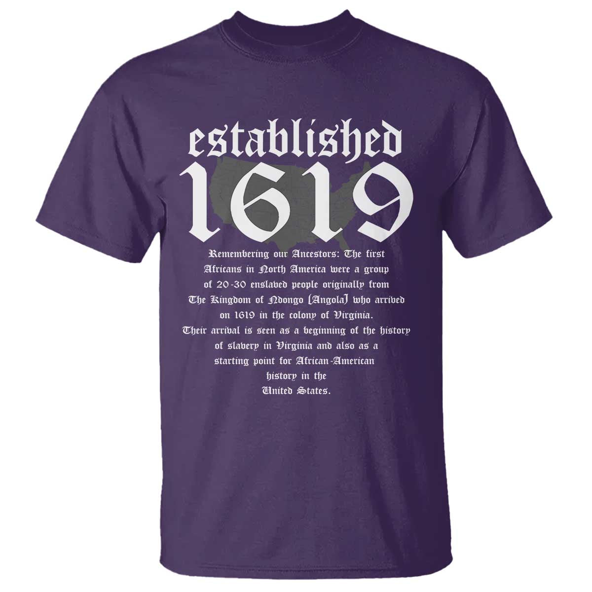 African American History T Shirt Project 1619 Established American Map Retro Vintage TS02 Purple Print Your Wear