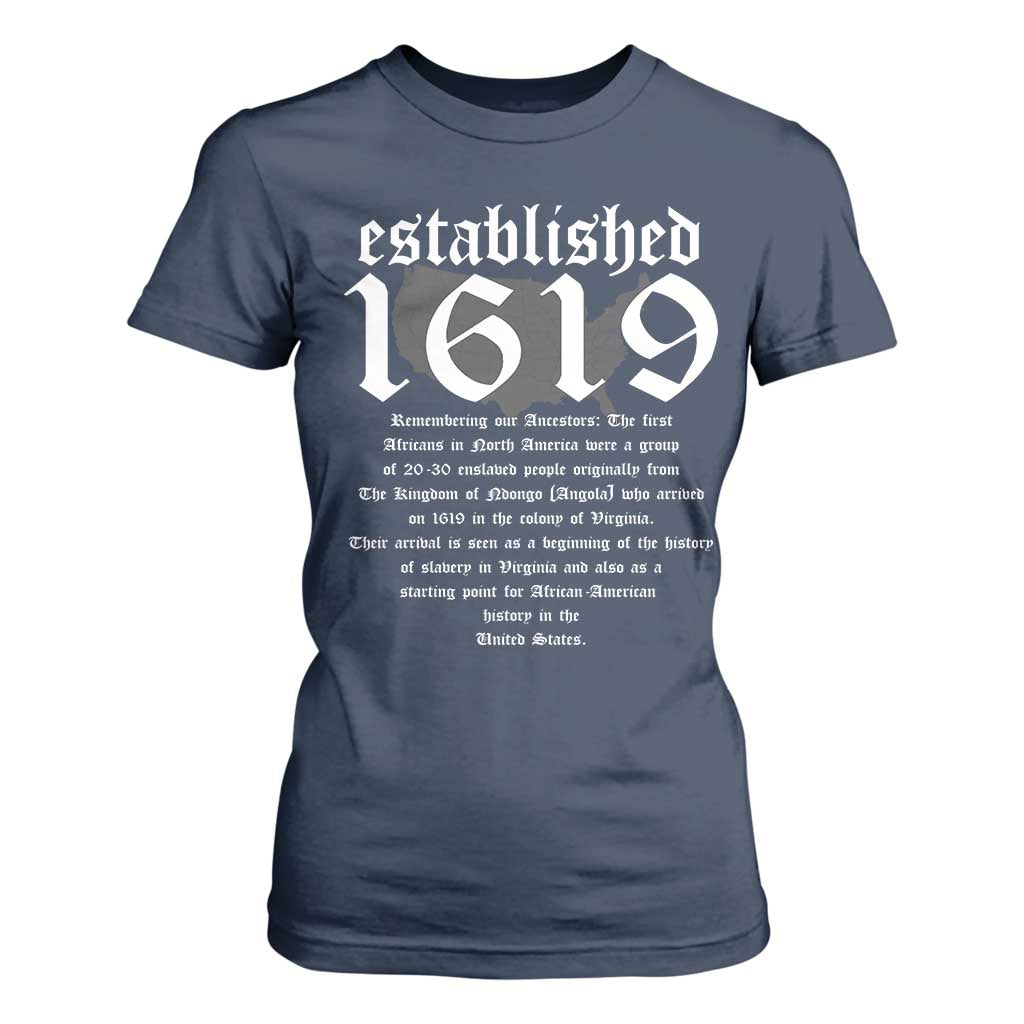African American History T Shirt For Women Project 1619 Established American Map Retro Vintage TS02 Navy Print Your Wear