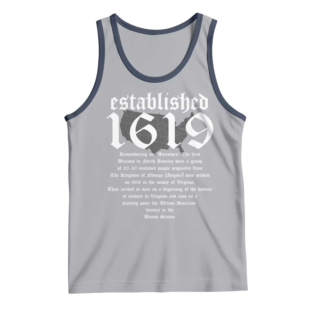 African American History Tank Top Project 1619 Established American Map Retro Vintage TS02 Athletic Heather Navy Print Your Wear