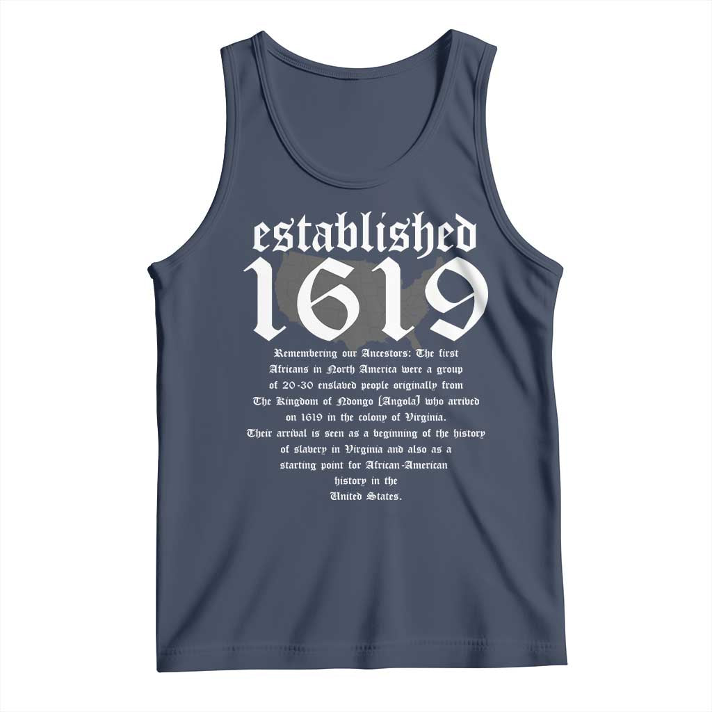 African American History Tank Top Project 1619 Established American Map Retro Vintage TS02 Navy Print Your Wear