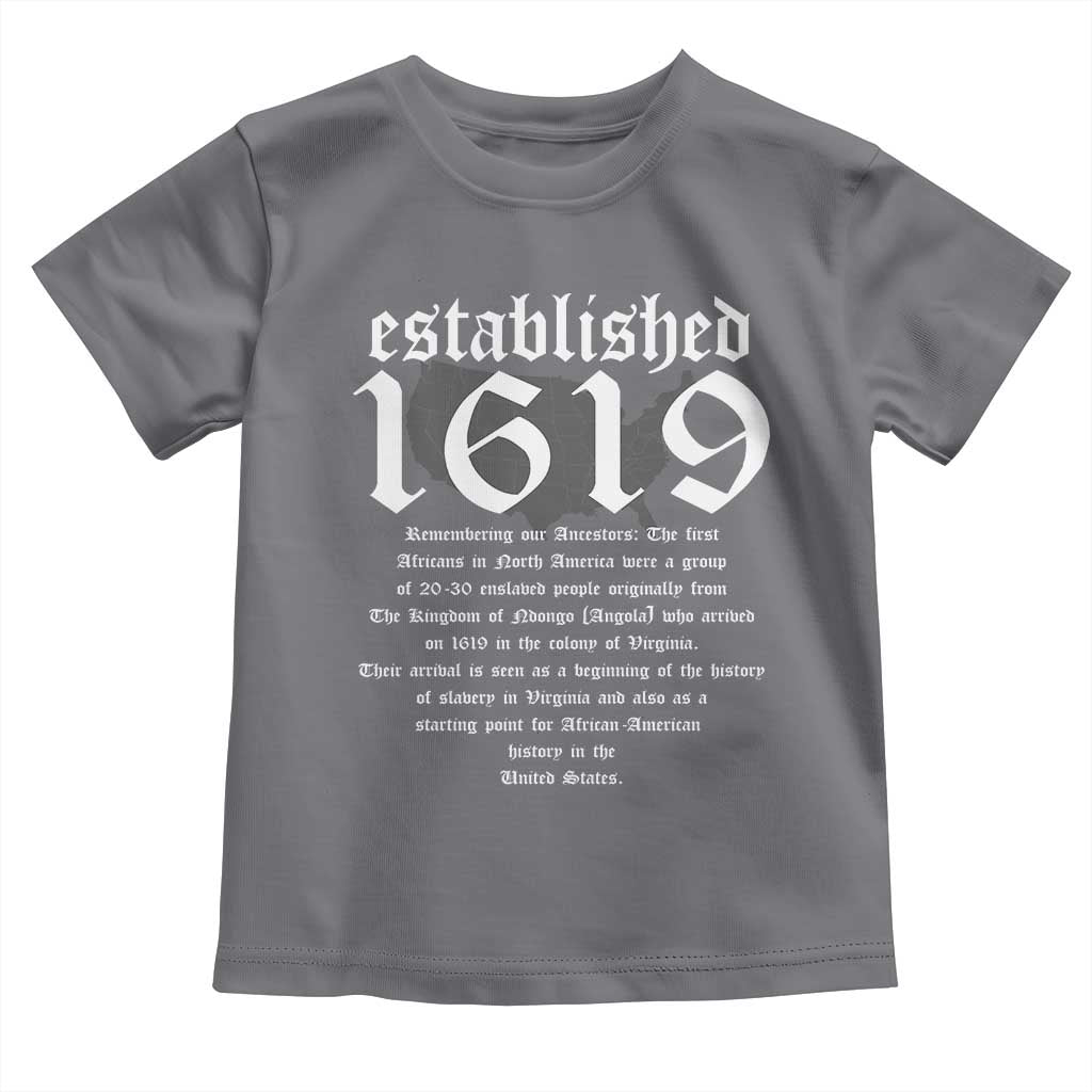 African American History Toddler T Shirt Project 1619 Established American Map Retro Vintage TS02 Charcoal Print Your Wear