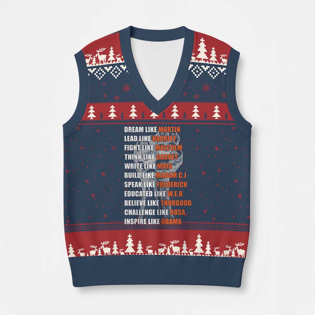 Civil Right Leaders Inspiration V-Neck Knit Sweater Vest Dream Like Martin Black History African American TS02 Navy Red Print Your Wear
