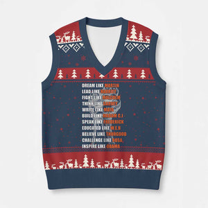 Civil Right Leaders Inspiration V-Neck Knit Sweater Vest Dream Like Martin Black History African American TS02 Navy Red Print Your Wear