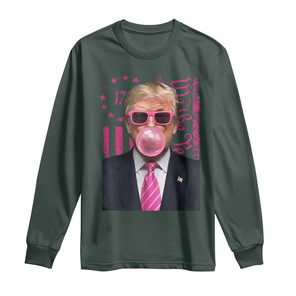 Funny Trump Bubble Gum Pink Long Sleeve Shirt He Won 2024 We The People USA Betsy Ross Flag TS02 Dark Forest Green Print Your Wear