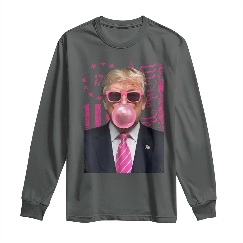 Funny Trump Bubble Gum Pink Long Sleeve Shirt He Won 2024 We The People USA Betsy Ross Flag TS02 Dark Heather Print Your Wear