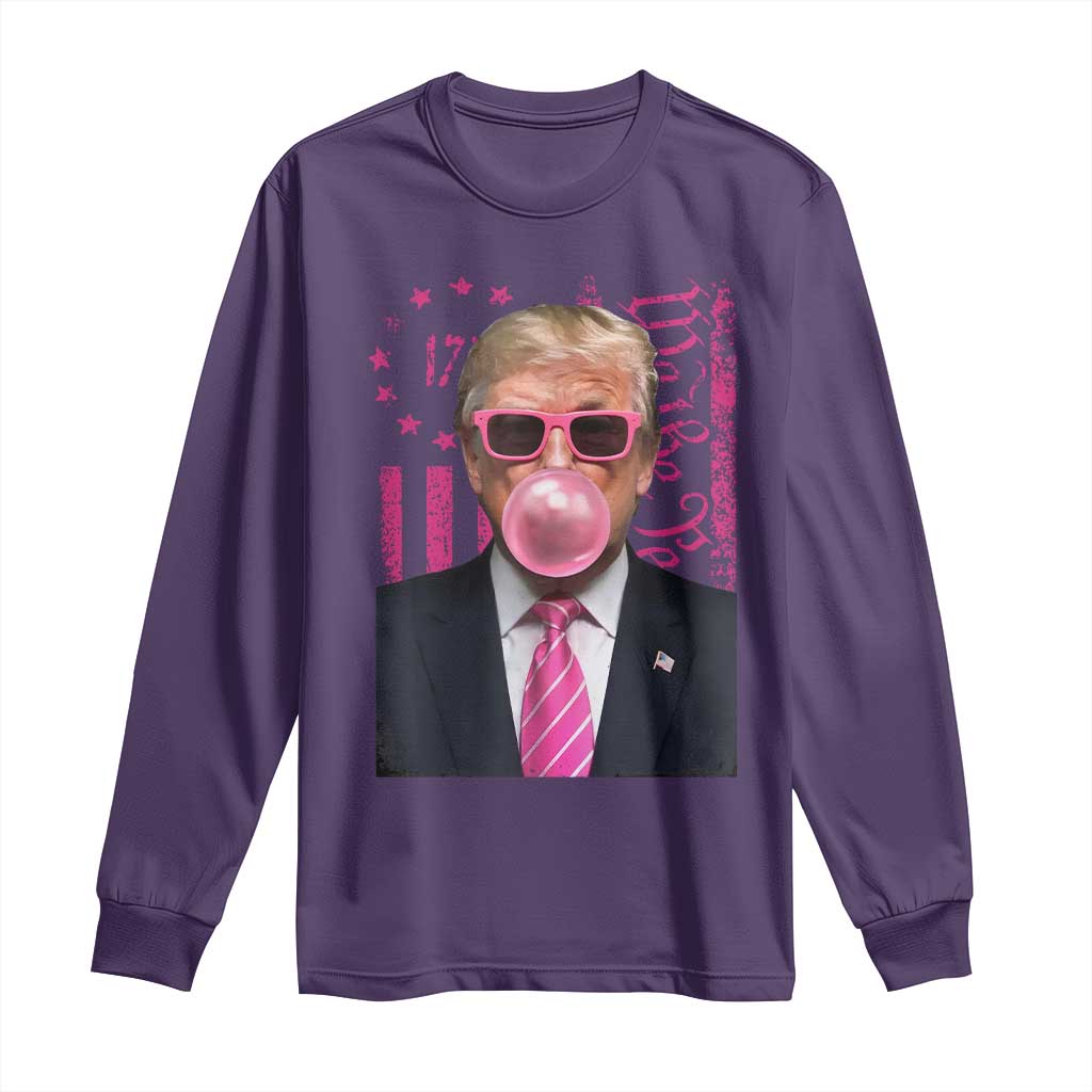 Funny Trump Bubble Gum Pink Long Sleeve Shirt He Won 2024 We The People USA Betsy Ross Flag TS02 Purple Print Your Wear