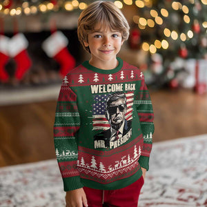 Trump Won 2024 Knit Sweatshirt Welcome Back Mr President 47 Victory American Flag TS02 Christmas Print Your Wear