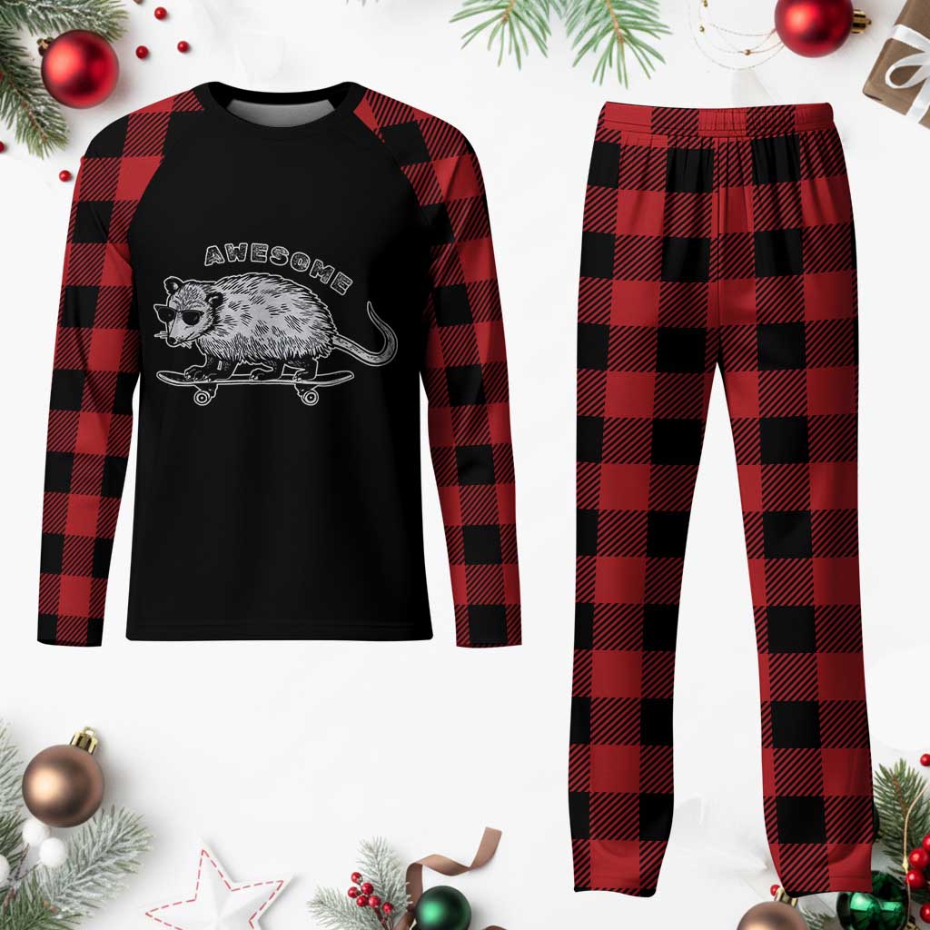 Funny Opossum Meme Plaid Pajama Set Awesome Possum Cool 90s Retro Vintage Animal Lover TS02 Buffalo Plaid Print Your Wear