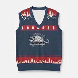 Funny Opossum Meme V-Neck Knit Sweater Vest Awesome Possum Cool 90s Retro Vintage Animal Lover TS02 Navy Red Print Your Wear
