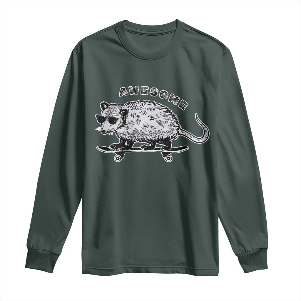 Funny Opossum Meme Long Sleeve Shirt Awesome Possum Cool 90s Retro Vintage Animal Lover TS02 Dark Forest Green Print Your Wear