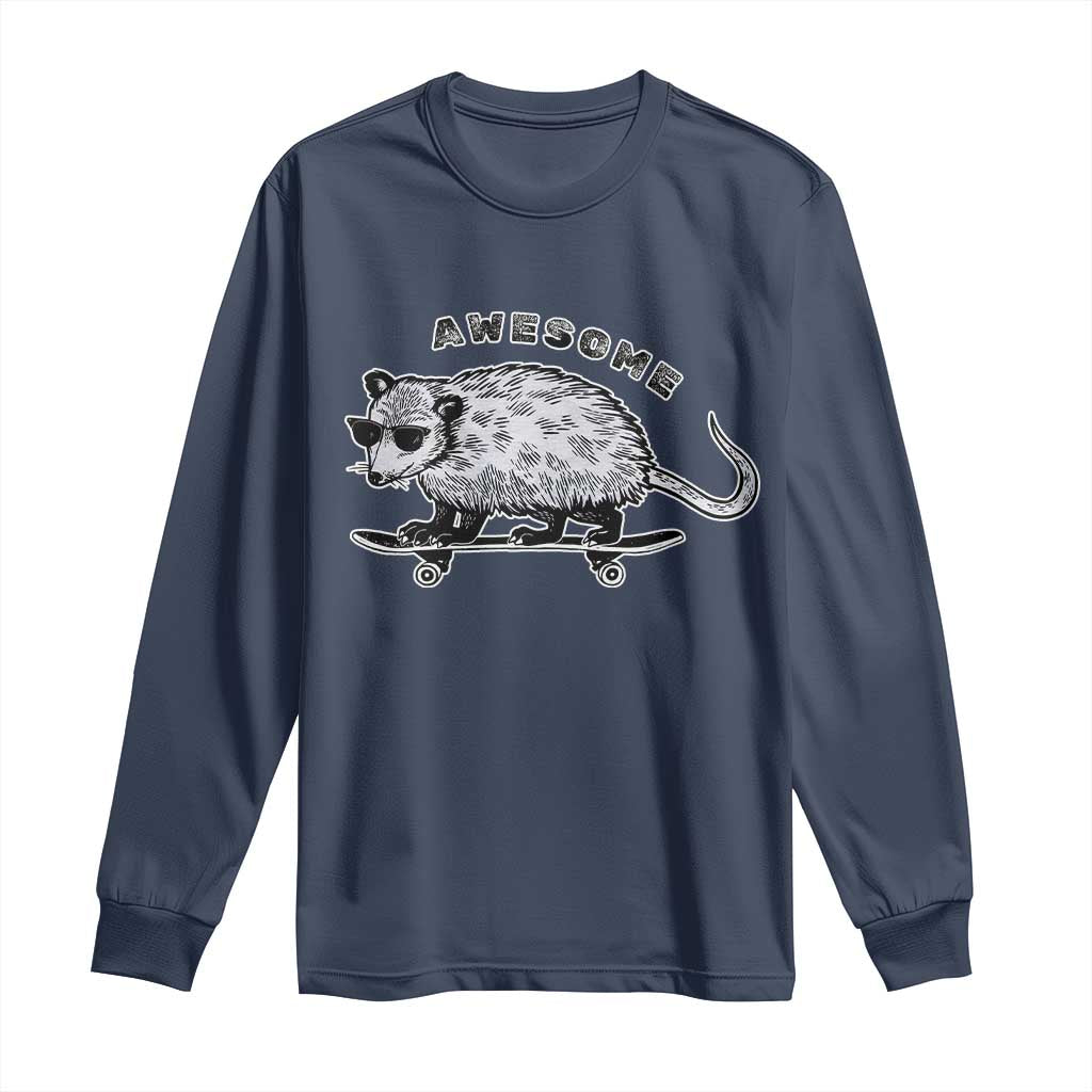 Funny Opossum Meme Long Sleeve Shirt Awesome Possum Cool 90s Retro Vintage Animal Lover TS02 Navy Print Your Wear