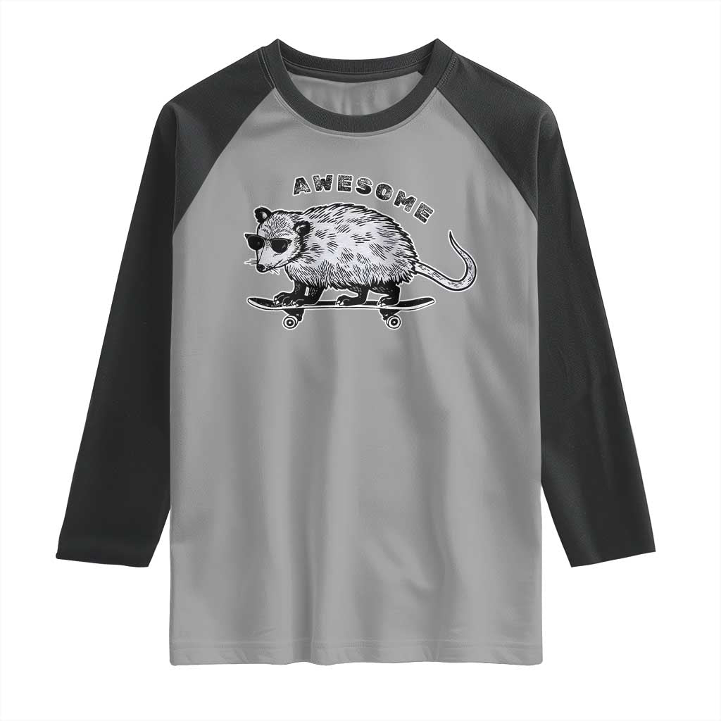 Funny Opossum Meme Raglan Shirt Awesome Possum Cool 90s Retro Vintage Animal Lover TS02 Sport Gray Black Print Your Wear